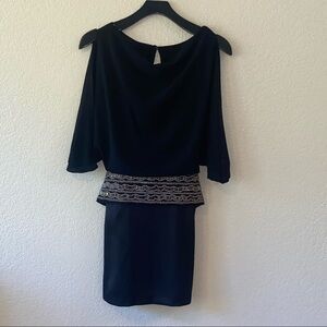 XOXO‎ Cold Shoulder Black Dress Beaded Waist Tie Back Cocktail Party